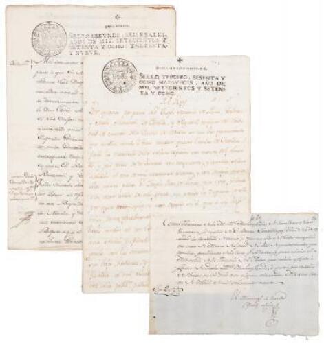 Three manuscript documents relating to the title of Marques de Ciria, one of them signed by the King Carlos III of Spain