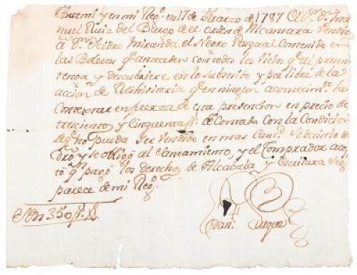 Manuscript receipt for the sale of a slave