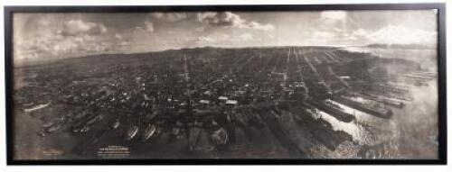 Photograph of San Francisco in Ruins from Lawrence Captive Airship, 2000 Feet Above San Francisco Bay Overlooking Waterfront, Sunset over Golden Gate