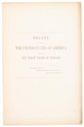 Treaty Between the United States of America and the Nez Perce Tribe of Indians