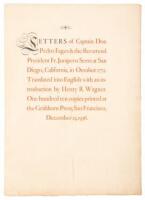Letters of Captain Don Pedro Fages & the Reverend President Fr. Junipero Serra at San Diego, California, in October 1772