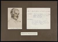 Autograph excerpts relating to Being and Time, along with a signed portrait, matted together