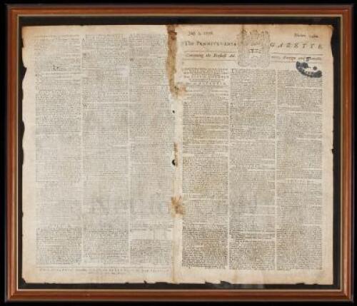 WITHDRAWN The Pennsylvania Gazette, July 3, 1776 - First mention in print of the vote to declare independence