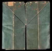 Color lithograph advertising brochure in the shape of a pair of blue jeans