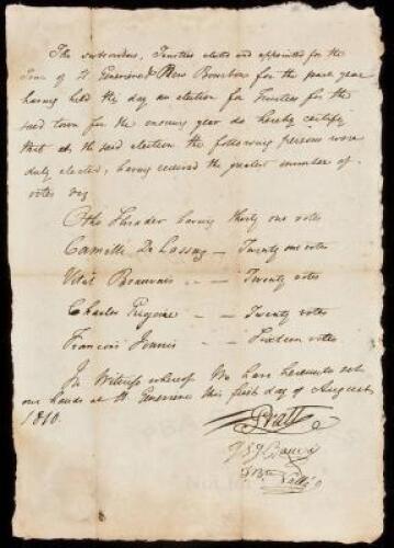 Manuscript Document certifying the election of five Trustees for the town of St. Genevieve in Upper Louisiana Territory, now Missouri