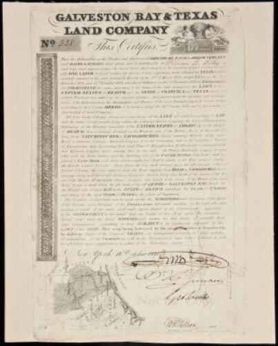 Scrip for "One Labor" of land from the Galveston Bay & Texas Land Company