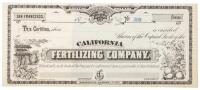 Unused stock certificate for the California Fertilizing Co.