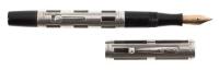 No. 454 Black Hard Rubber Fountain Pen, Sterling Silver "Night and Day" Overlay