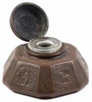 Large Bronze Inkwell, Zodiac Pattern, No. 1072