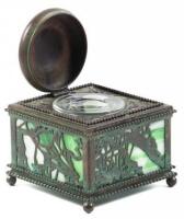 Bronze Filigree over Slag Glass Inkwell