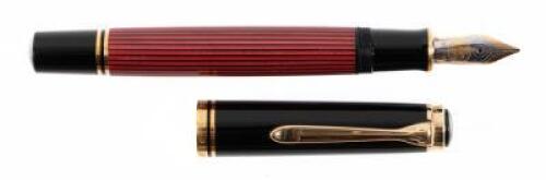 M800 Souveran Fountain Pen, Red Striped Barrel Band