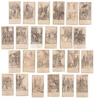 Collection of 24 cards with picaresque images of Mexican types, each representing a letter of the alphabet