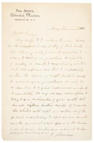 Letter from P.T. Barnum discussing a biographical sketch that had been requested
