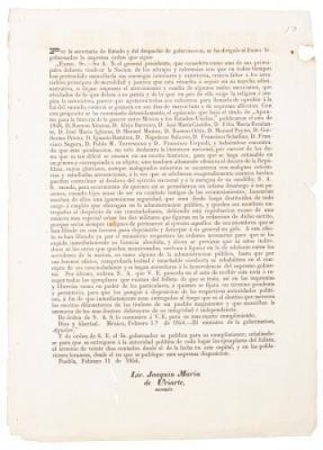 Broadside decree attacking and placing a prohibition upon authors who wrote a book critical of his conduct of the war with the United States.