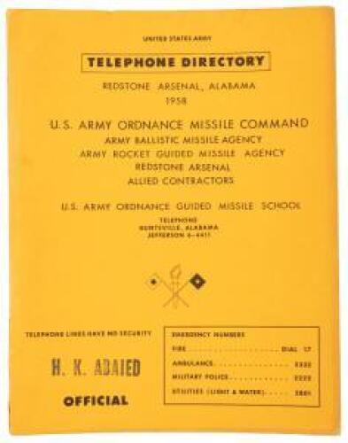 Telephone Directory for Redstone Arsenal, Alabama