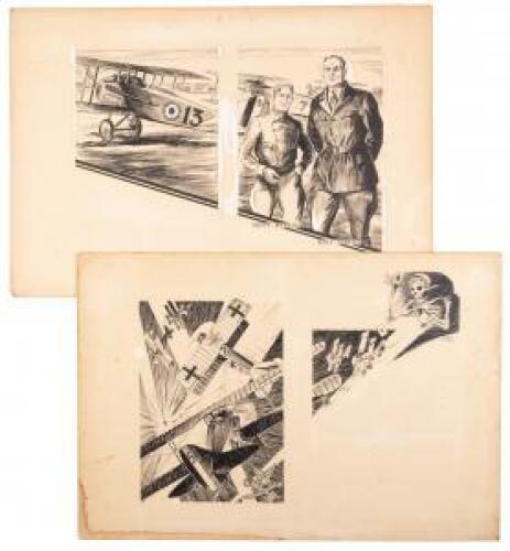 Four original pen-&-ink drawings, two signed by Frederick Blakeslee, one by Rudolph Belarski, one unsigned (but likely by Belarski)