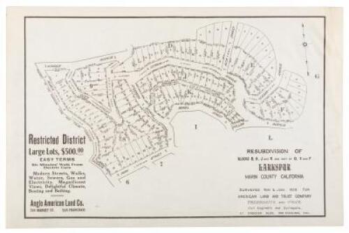 Resubdivision of blocks 8, 9, J and K and part of D, E and F, Larkspur, Marin County, California: Surveyed May & June 1913 for American Land and Trust Company