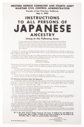 Printed poster instructing persons of Japanese ancestry in San Francisco to report to the Civil Control Station at 1530 Buchanan Street