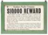 Wanted poster offering a $10,000 reward for information leading to the apprehension of unknown persons involved in a derailment of a Southern Pacific train for which the Black Panther Party was blamed if not implicated
