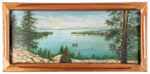 Oil painting on board of Lake Tahoe