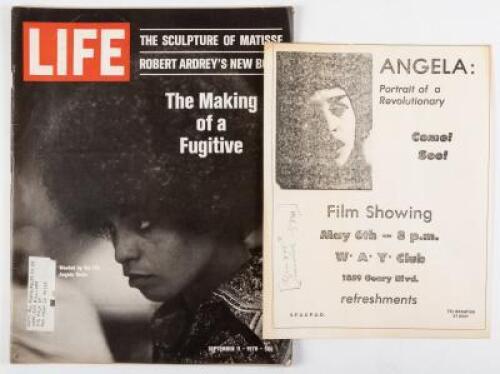 The Making of a Fugitive - Angela Davis cover issue of Life Magazine [with] flyer for film screening of Angela: Portrait of a Revolutionary