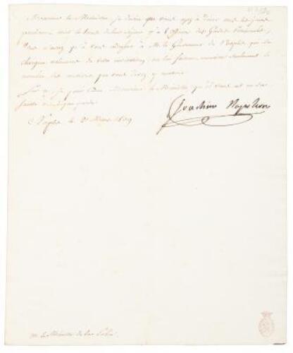 Letter by Murat as King of Naples signed Joachim Napoleon