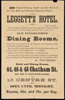 Broadside for Leggett's Hotel and Restaurant in New York