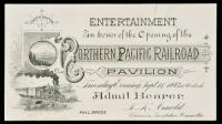 Ticket with a guest pass to the opening celebration for the Northern Pacific Railroad’s reaching the Pacific