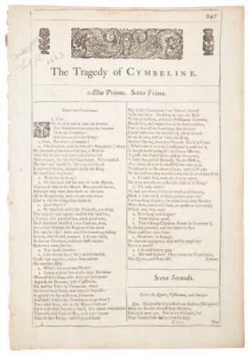 The Tragedy of Cymbeline - title leaf from the third folio edition of Shakespeare's Works