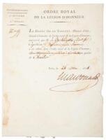 Document signed by Jacques MacDonald as chancellor of the Legion of Honour, appointing Leopold Ferdinand de Zychlinsky as Capitaine d'Infantrie Legere Saxonne