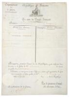 Document signed by Alexandre Berthier as Ministre de la Guerre, and secretarially signed "Bonaparte" as premier Consul de la République, promoting a lieutenant in the army