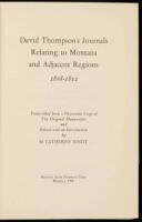 David Thompson's Journals Relating to Montana and Adjacent Regions, 1808-1812.