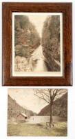 Framed Hand Tinted Landscape Views of Ausable Chasm and Man on Dock