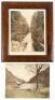 Framed Hand Tinted Landscape Views of Ausable Chasm and Man on Dock