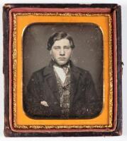 Daguerreotype portrait of young gentleman with fancy brocade waistcoat and watch chain