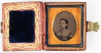 Tintype of a young woman in a mother of pearl case