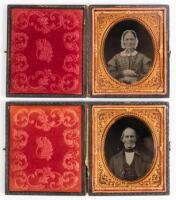 Pair of Ambrotypes, seated man and seated; both in matching wooden cases with gold decoration