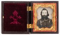 Ninth plate ambrotype of full bearded gentleman in thermoplastic union case