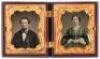 Double ninth plate tintypes of husband and wife house in thermoplastic union case