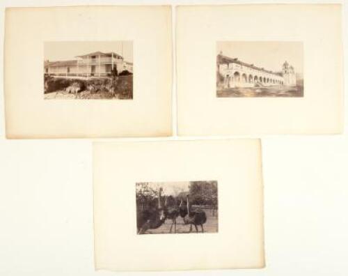 Three Photographs; Ostrich Farm, Old Custom House Monterey, General View Santa Barbara Mission