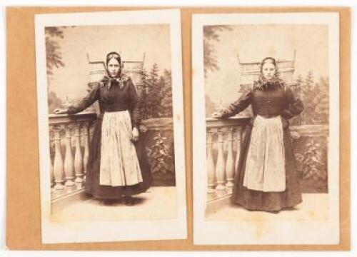 Two Portraits of German Women Posing With Large Basket and Tub