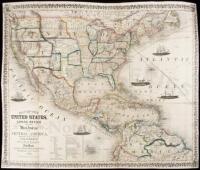 Map of the United States, Canada, Mexico, and the West Indies with Central America, Showing All the Routes to California, with a Table of Distances