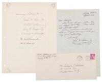 Sheet signed by the seven Mercury astronauts, being the second page of an autograph letter signed by John Glenn, with envelope hand-addressed by Glenn