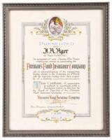 Ornate certificate presented to a Fireman's Fund Insurance Company agent for 25 years of service