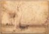 Original drawing of two men on a river bank, apparently fishing - 2
