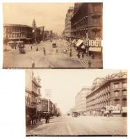 "Market Street from Third Street, San Francisco, looking east" - two photographs, different views with the same title