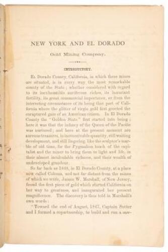 Organization of the New York and El Dorado Gold Mining Company, the State of New York, Mining Works, El Dorado Gold Mines, El Dorado District, El Dorado County, California.