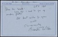 Autograph Postcard Signed by Thornton Wilder
