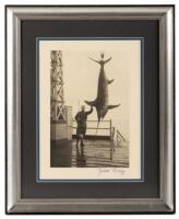 Signed photograph of Zane Grey with his record 582-pound broadbill swordfish catch