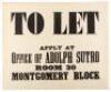 "To Let" sign for property owned by Adolph Sutro